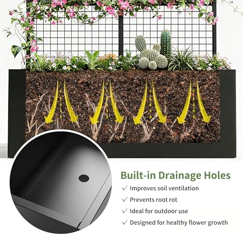 Privacy Planters for Patio – Metal Raised Garden Bed with Trellis and Privacy Screen, 71" x 35" x 16" Planter Box with Drainage Holes for Climbing Plants, Vegetables, and Vines, Outdoor Backyard Black - Image 5