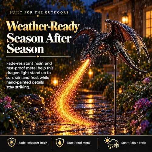 Solar Dragon Garden Stake Lights, Fire Breathing Dragon Decor for Backyards，#1PC - Image 5