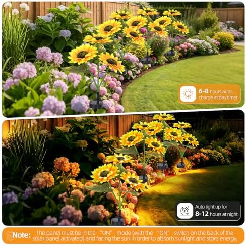 Solar Garden Lights 4 Pack, LED Sunflower Waterproof Auto On/Off - Image 2
