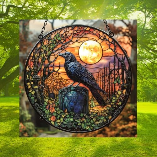 Raven on a Tomb Graveyard Acrylic Suncatcher - Image 3