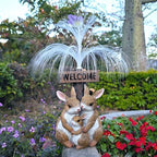 Solar Rabbit Garden Statues,Resin Rabbit Family Figurine with Welcome Card and 7-Color Changing Optical Fiber with Solar Lights, Lawn Decor Outdoor Statue for Patio,Balcony,Yard,Lawn - Image 2