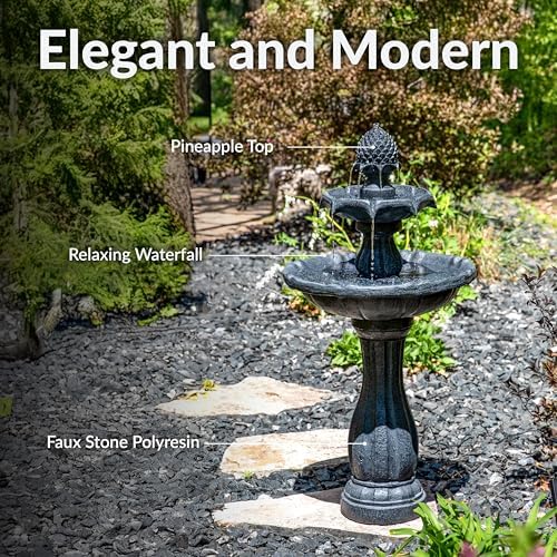 Sunnydaze 46" 2-Tier Solar Water Fountain, Pineapple Top, Black - Image 3