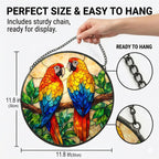 Stained Glass Window Hanging - 11.8" Colorful Macaw Parrots on Branch Suncatcher Glass Panel, Home Decorative Hanging Ornament for Kitchen or Garden, Ideal Gift for Mother, Wife or Women - Image 3