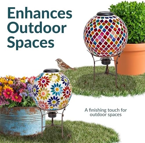 Sunnydaze 9” H Bronze Steel Gazing Ball Stand for 10” or 12” Garden Gazing Globes and Summer Trellis 10” Glass Solar Gazing Ball for Garden - Image 5