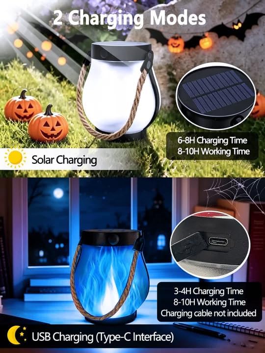 4 Pack Solar Lanterns Outdoor Waterproof Blue Solar Halloween Flame Lights - Image 6