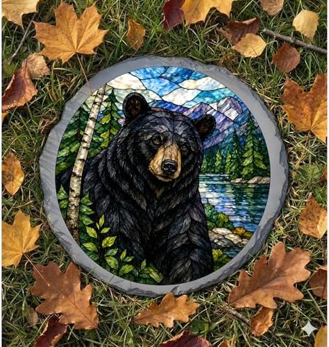 Magnolia Garden 10-Inch Black Bear Stepping Stone - Faux Stained Glass Cabin Lodge Garden Stone, Weather-Resistant Resin Pathway Accent, Mountain Lake Wilderness Outdoor Yard Decor & Walkway Plaque - Image 6