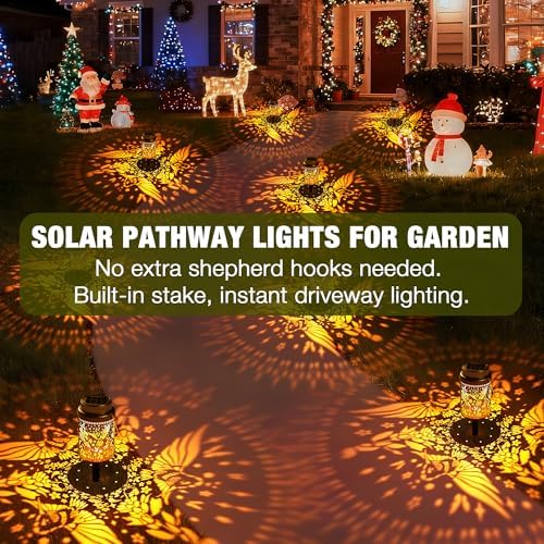 Cooo 4 Pack Solar Lanterns Outdoor Waterproof Hummingbird Red_Sage Solar Pathway Lights Landscape Path Christmas Gifts for Women Mom Grandma for Outdoor Table Lamps Garden Yard Backyard Decor -Gold - Image 6