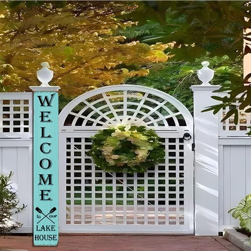 Welcome To Our Lake House Front Porch Sign Lake House Welcome Sign Farmhouse Porch Vertical Wooden Plaque Entryway Home Outdoor Seasonal Spring Summer Decoration 8x64inch - Image 7