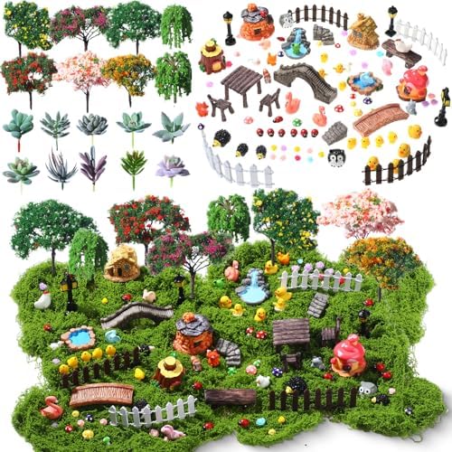 WinnerWhy 116 Pcs Fairy House Accessories Kit Miniature Garden Accessories Terrarium Decoration Mini Diorama Figurines Miniature Landscape Trees Simulated Succulents for DIY Garden Doll House Craft by WinnerWhy