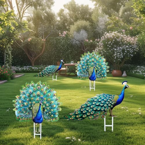 Riakrum 4 Pcs Metal Peacock Statue Garden Outdoor Decor by Riakrum