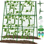 Cucumber Trellis for Raised Beds, 31 X 47 Inch Adjustable Size A-Frame Garden Trellis for Climbing Plant Outdoors with Climbing Net and Plant Support Clip for Vegetable Grape Tomato Garden Supplies by LifeisLuck