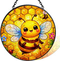 Stained Glass Window Hanging - 11.8" Cute Honey Bee and Honeycomb Suncatcher Glass Panel, Home Decorative Hanging Ornament for Kitchen or Garden, Ideal Gift for Mother, Wife or Women by Vexila