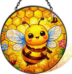 Stained Glass Window Hanging - 11.8" Cute Honey Bee and Honeycomb Suncatcher Glass Panel, Home Decorative Hanging Ornament for Kitchen or Garden, Ideal Gift for Mother, Wife or Women by Vexila