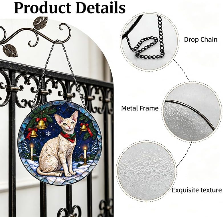 Stained Glass Window Hanging Cornish Rex Cat Suncatcher Gifts for Mom 11.8" - Image 3