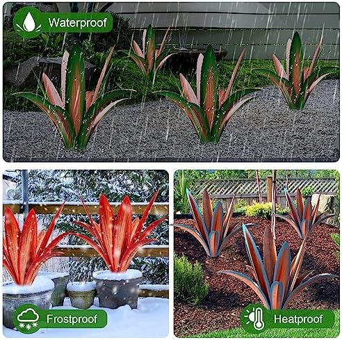 TOMBABY Enlarge Thickened Wind Resistant Metal Agave Garden Art Metal Plant Country Garden Sculpture Statue Outdoor Decoration Agave Metal Plant Courtyard Garden Lawn Ornament Gift (1, 12 Leaves red) - Image 5