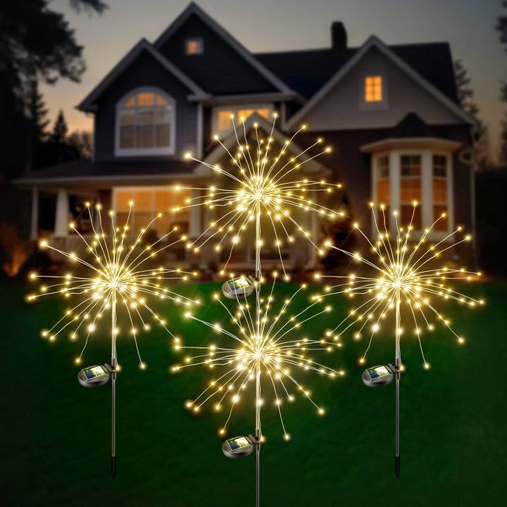 Anordsem Solar Lights Outdoor Waterproof: 4 Pack Garden Light - Bendable Copper Wire with 120 LED Firework Beads - DIY Warm Fun Decoration for Yard Patio - Twinkle Sparkler Gifts for Women Wife by Anordsem