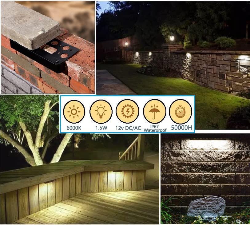 LED Hardscape Lighting,1.5W Outdoor Step Lights,AC/DC 12V Low Voltage IP67 Waterproof Retaining Wall Lights,Stainless Steel Paver Wall Light in Garden Pathway Step Stairs (4 Pack, Cool White) - Image 3