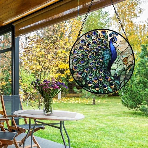 Peacock Stained Glass Window Hanging Suncatcher Gifts for Women 9.8" - Image 4