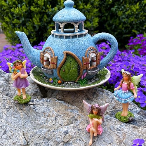 Mood Lab Miniature Garden Decor - Decorative Resin 7.1" H Teapot House Set (4 pcs) - Indoor & Outdoor Garden Decor - Image 5