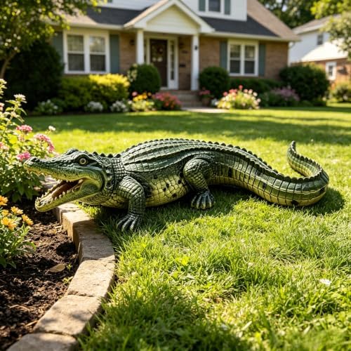 23" Simulated Crocodile Garden Statue, Resin Animal Ornament Outdoor Decor - Image 6
