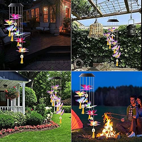 Solar Wind Chimes for Outside, LED Color Changing Wind Chime Solar Powered Wind Mobile Colorful Light for Indoor Outdoor, Garden, Patio Decor, Mom Gift (Butterfly Shape) 4PCS - Image 7