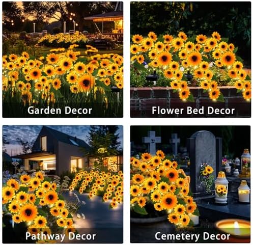 Solar Garden Lights Outdoor, Solar Sunflower Lights with 46 Lifelike Sunflower, Waterproof 90 Bright LED Fall Flowers Garden Decor for Patio Flower Bed Yard, Gift for Mom (2 Pack) - Image 6
