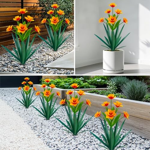 Homight Metal Agave Plant Outdoor Decoration Outdoor Garden Decoration Daffodils Flowers Mexican Yard Art Daffodils Flowers Decorative Garden Gift (3 Big Orange Daffodil) - Image 4