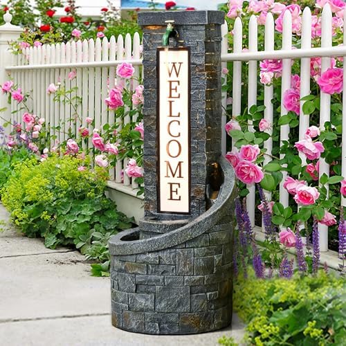 35.43 Inches Outdoor Water Fountain, Welcome Garden Water Feature - Image 4
