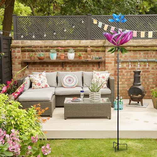 hogardeck Large Wind Spinner Outdoor, 91.3" Metal Flowers Wind Spinner with Heavy-Duty Stakes, 360° Rotating Triple-Layer Kinetic Yard Art for Home Outside Garden Lawn Backyard Patio Decor - Image 2
