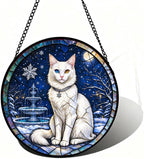 Stained Glass Window Hanging Turkish Angora Cat Suncatcher Gifts 9.8" by Unknown