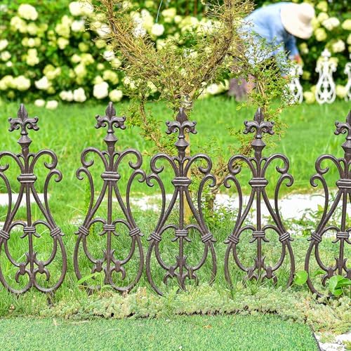 Sungmor Decorative Cast Iron Brown Flower Bed Fence - 28 Inches Tall 4 Pack - Image 2