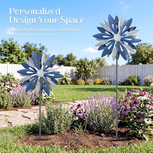 Homdox 84" Outdoor Metal Windmill, Large Kinetic Sculpture, Patio Art Decor - Image 5