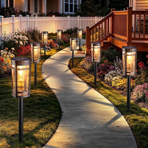 iBaycon 8 Pack LED Solar Pathway Lights Outdoor Waterproof, Warm White - Image 6