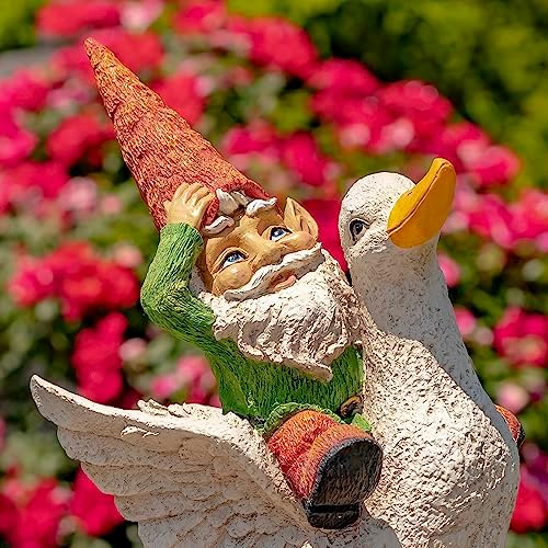 Classic Spring Gnome Garden Statue in Assorted Styles (Gnome Riding Duck) - Image 2