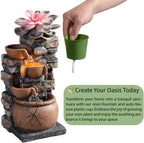 Indoor Fountain 4-Bowl Rockery Soothing Sound Tabletop Fountains Home/Office Decor with a Small Plastic Pot to Grow The Plant by Yourself(Automatic Watering)(23001) - Image 3