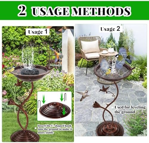 Bird Bath Garden for Outside, Vintage Metal Birdbaths Bowl with Roman Pedestal for Outdoors, Standing Bird Bath Bowl Birdfeeder for Yard Lawn Decor (Vintage Copper - Hummingbird) - Image 4