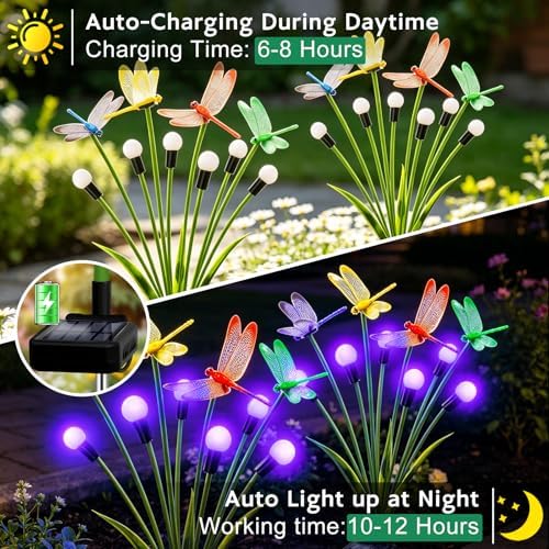 6 Pack Dragonfly Solar Garden Lights Outdoor, 36 LEDs Solar Firefly Lights - Image 5