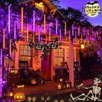 Halloween Meteor Shower Lights Outdoor 2 Pack 16 Tubes Orange and Purple - Image 2