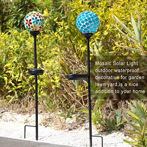 VCUTEKA Decorative Solar Garden Lights, 3.5" Mosaic Globe Stake 2 Pack - Image 2