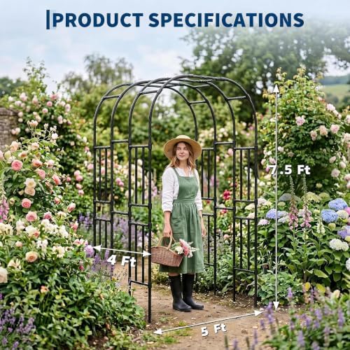 Garvee Metal Garden Arch Trellis, 7.5 Ft Black - Image 2