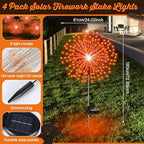 Tujoe 4 Pack Halloween Solar Decoration Outdoor Firework Lights, Orange - Image 2