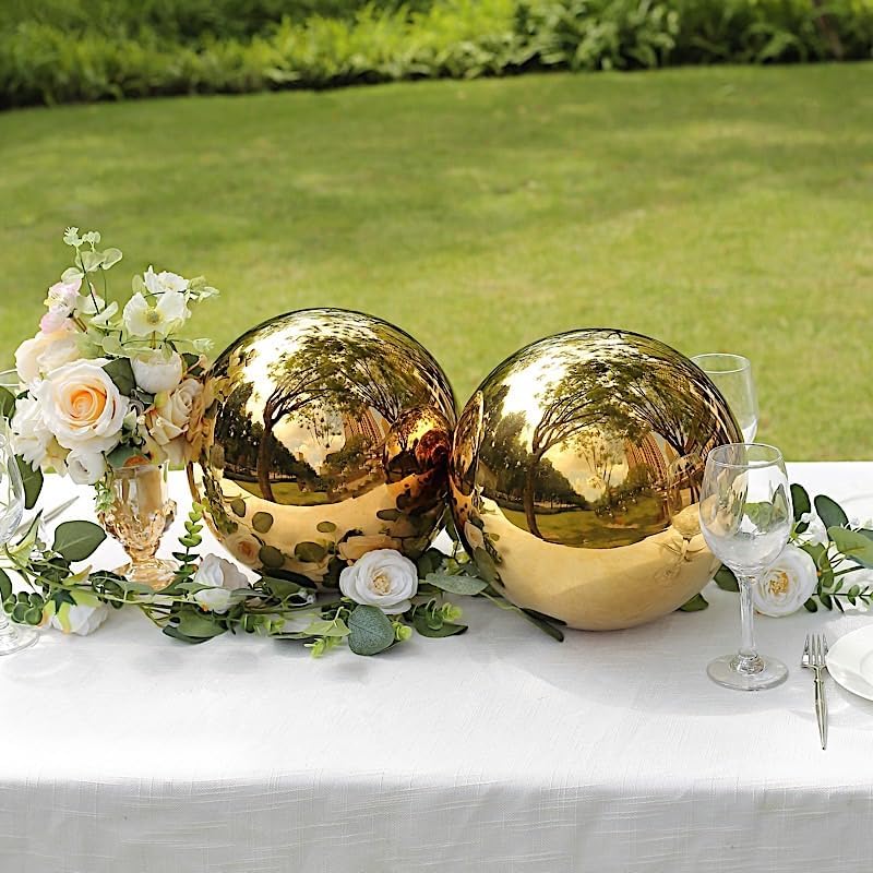 2 pcs 12 in Gold Stainless Steel Globe Gazing Reflective Mirror Balls Outdoor Garden Decor Centerpieces Wedding Party Events Reception Home Decorations Modern Ornaments Landscaping Accents - Image 4