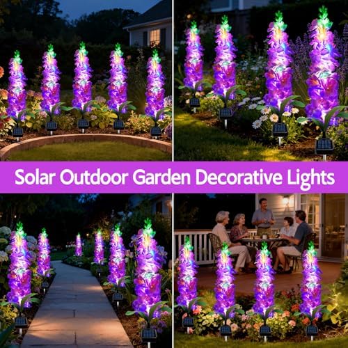 MRHEPHAESTUS Solar Garden Lights, Solar Purple Delphinium Flowers Lights 8 Pack 160 LEDs, Waterproof Outdoor Light Two Lighting Modes for Outside Wedding Party Garden Yard Patio Lawn Decor - Image 6