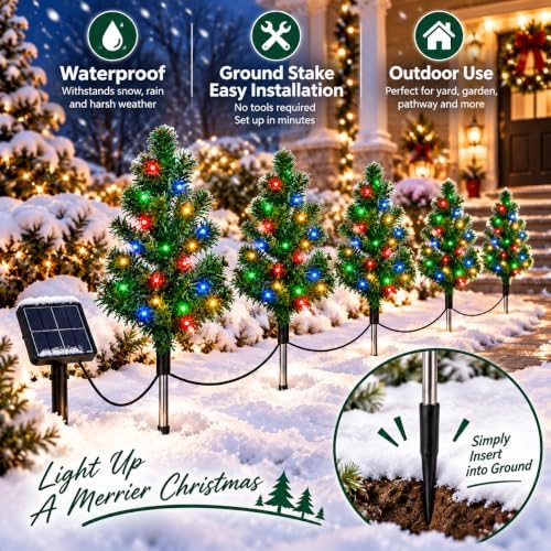 Solar Christmas Tree Pathway Lights, 5-Pack Classic LED - Image 2