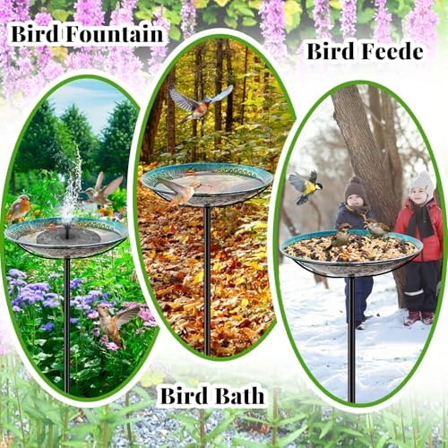 Metal Bird Bath for Outside, Detachable Birdbath & Birdfeeder with Base Stake, Vintage Bird Baths Feeder Bowl for Outdoors Garden Yard Lawn Decor (Vintage Silver) - Image 3