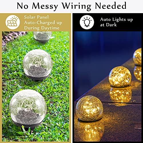 Honoson 3.9 Inch Solar Globe Lights Outdoor - Waterproof Cracked Glass Balls for Lawn Patio Yard Backyard Decorations, Warm Yellow Solar LED Lights with Easy Installation,Durable Design (4 Pcs) - Image 4