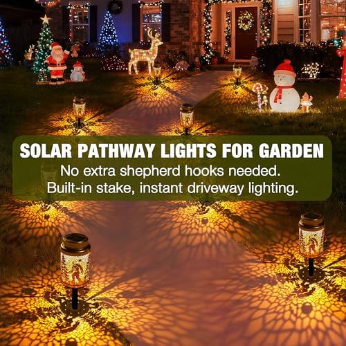 Cooo 4 Pack Solar Lanterns Outdoor Waterproof Bigfoot Sasquatch Christmas Trees Solar Pathway Lights Landscape Path Christmas Gifts for Women Mom Grandma for Outdoor Table Lamps Garden Yard Decor-Gold - Image 5