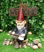 Ebros Gift Whimsical Grumpy Grinchy Rude Old Mr Gnome Dwarf Holding Axe with Welcome or Go Away Plank Sign Statue Garden Patio Outdoor Poolside Magical Gnomes Decorative Figurine - Image 2