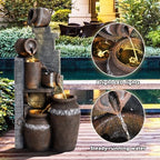 5-Tiers Garden Fountains Outdoor W/LED Light, Modern Fountain Waterfall Floor-Standing Cascading Water Feature for Patio Deck, Porch, Yard Decor (31.5" H) - Image 3
