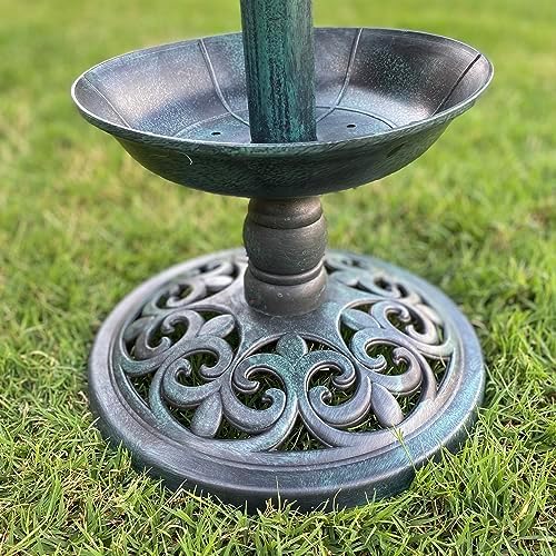 Westcharm 30 Inch Solar Powered LED Lighted Birdbath with Planter Bowl for Outdoors Yard Outside Outdoor Garden Decoration Pedestal Base Stand - Verdigris Green Polyresin Solar Bird Bath with Planter - Image 6